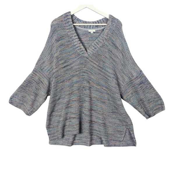 J Jill Womens 2X Cotton Cozy V-Neck Sweater Knit Pullover Multicolor Comfort - Picture 1 of 8